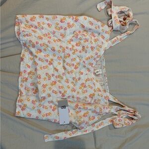 bp White Floral Tie-Strap Cami with Pink & Orange Blossoms